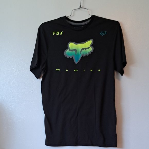 Fox Racing Tech Tee Florescent Logo Large Black - Picture 1 of 4